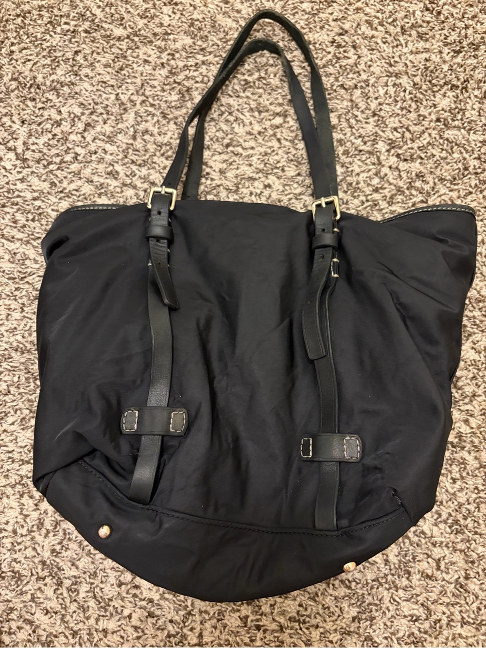 Vintage Y2K Dooney & Bourke Black Nylon Tote with Brown Leather Duck Patch - Picture 3 of 9